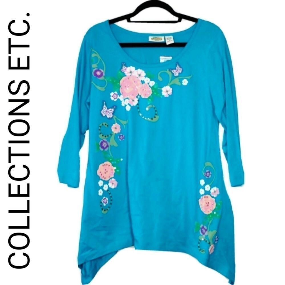 Collections Floral Hi-Lo Shirt- Blue